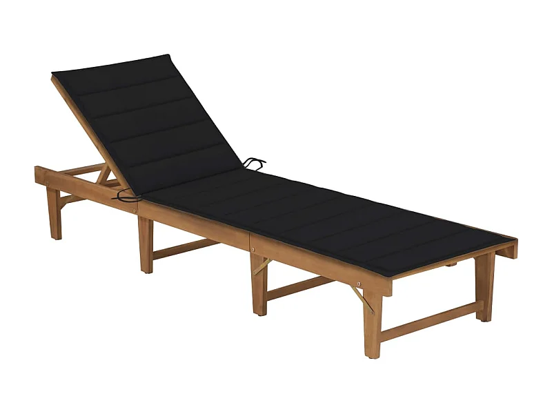 Chaise longue pliable avec coussin Bois d'acacia solide 2