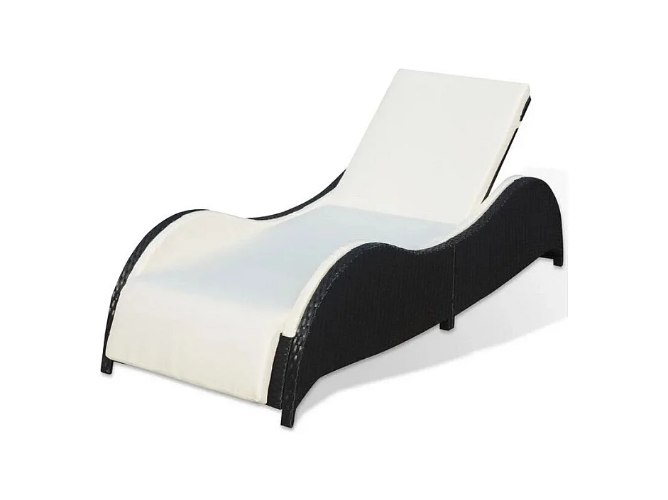 Chaise longue tissu blanc et résine tressée noire Leffo