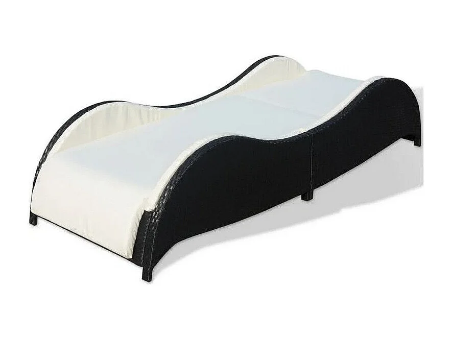 Chaise longue tissu blanc et résine tressée noire Leffo