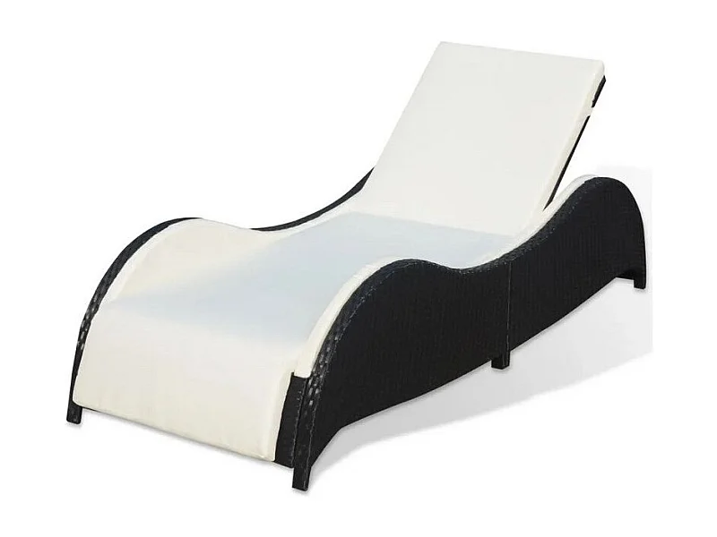 Chaise longue tissu blanc et résine tressée noire Leffo