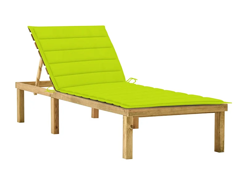 Chaise longue avec coussin vert vif Bois de pin imprégné
