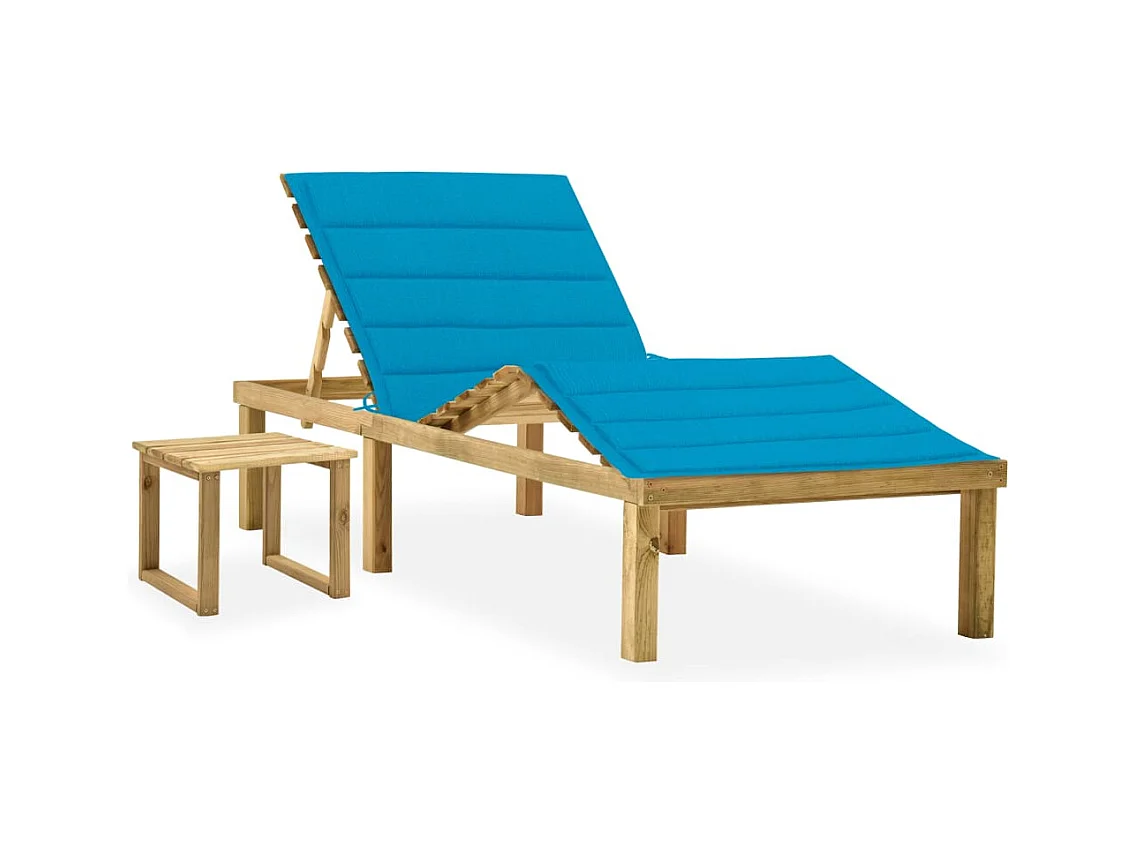 Chaise longue de jardin avec table et coussin Pin imprégné 14