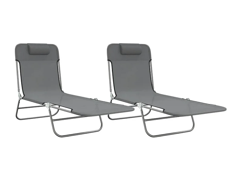 Chaises longues pliables 2 pcs gris textilène et acier
