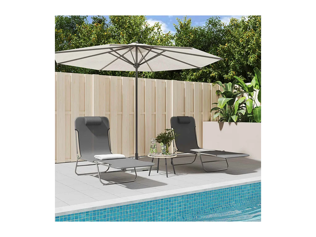 Chaises longues pliables 2 pcs gris textilène et acier