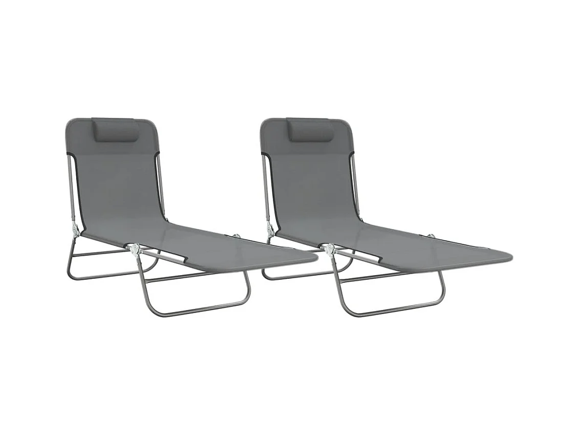 Chaises longues pliables 2 pcs gris textilène et acier