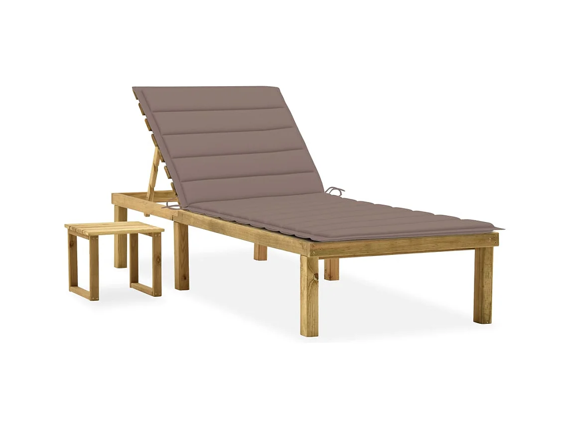 Chaise longue de jardin avec table et coussin Pin imprégné 7