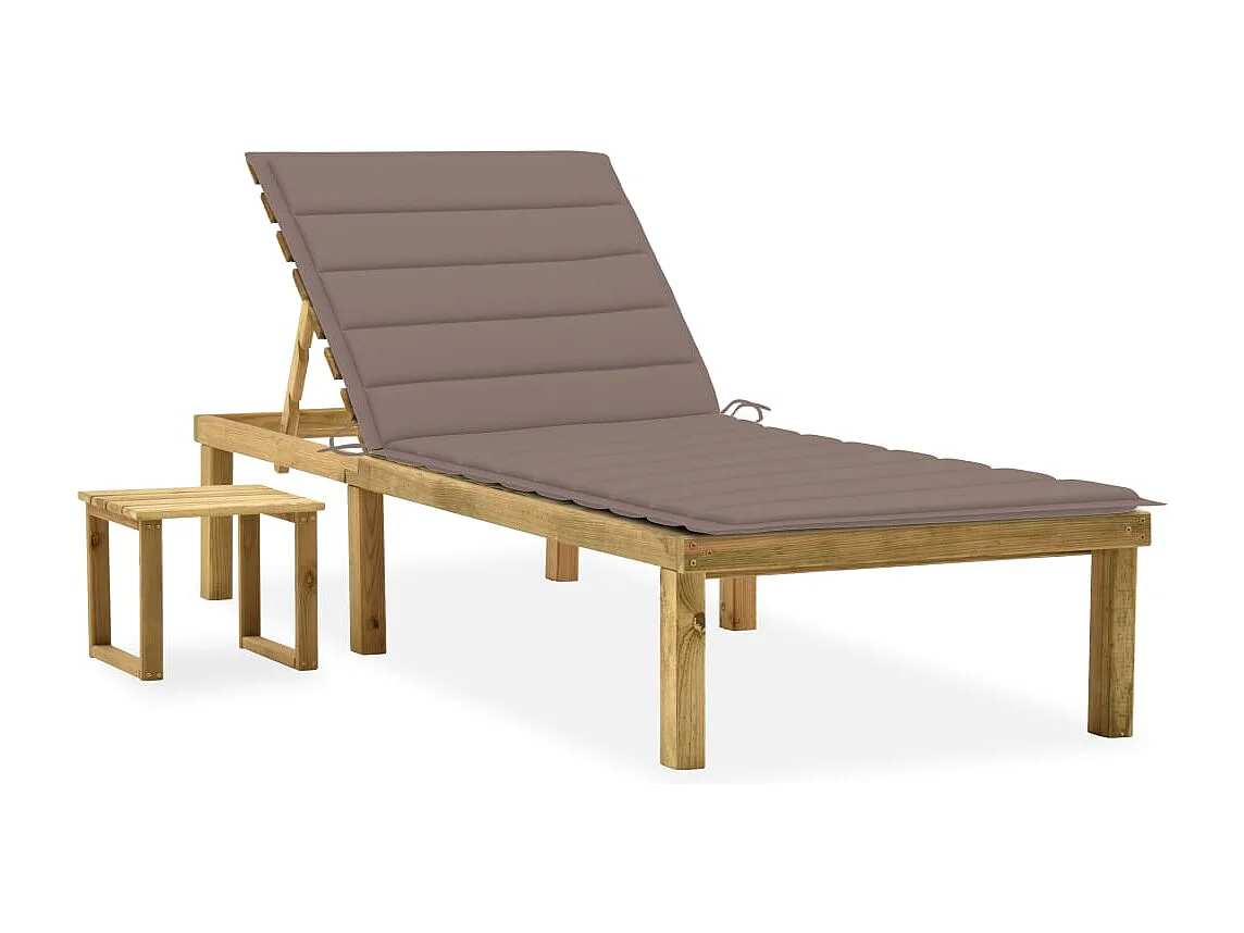 Chaise longue de jardin avec table et coussin Pin imprégné 7