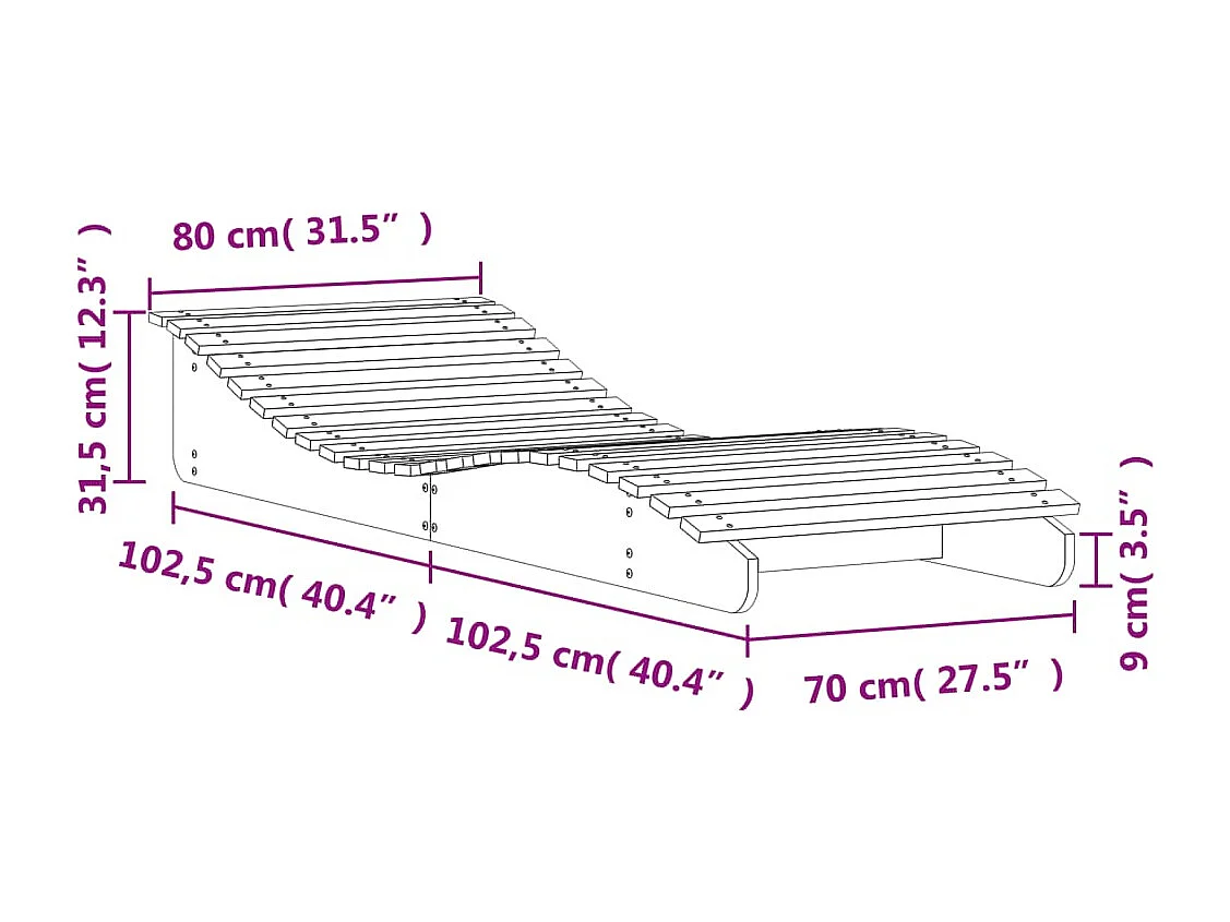 Chaise longue 205x80x31,5 bois massif de douglas