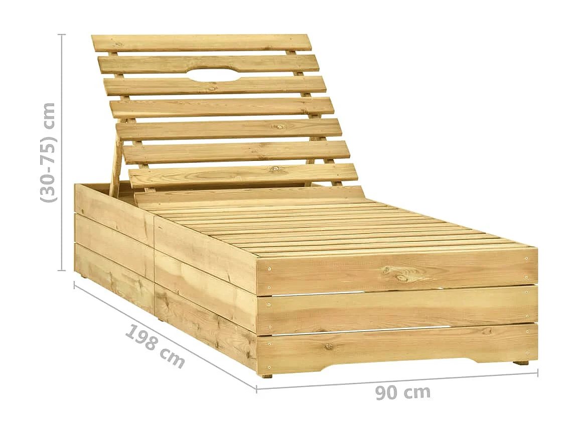 Chaise longue avec table Bois de pin imprégné de vert