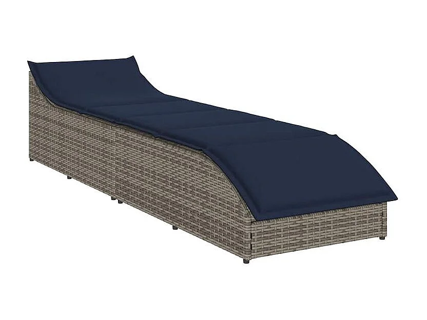 Chaise longue pliante coussin et rangement gris résine tressée