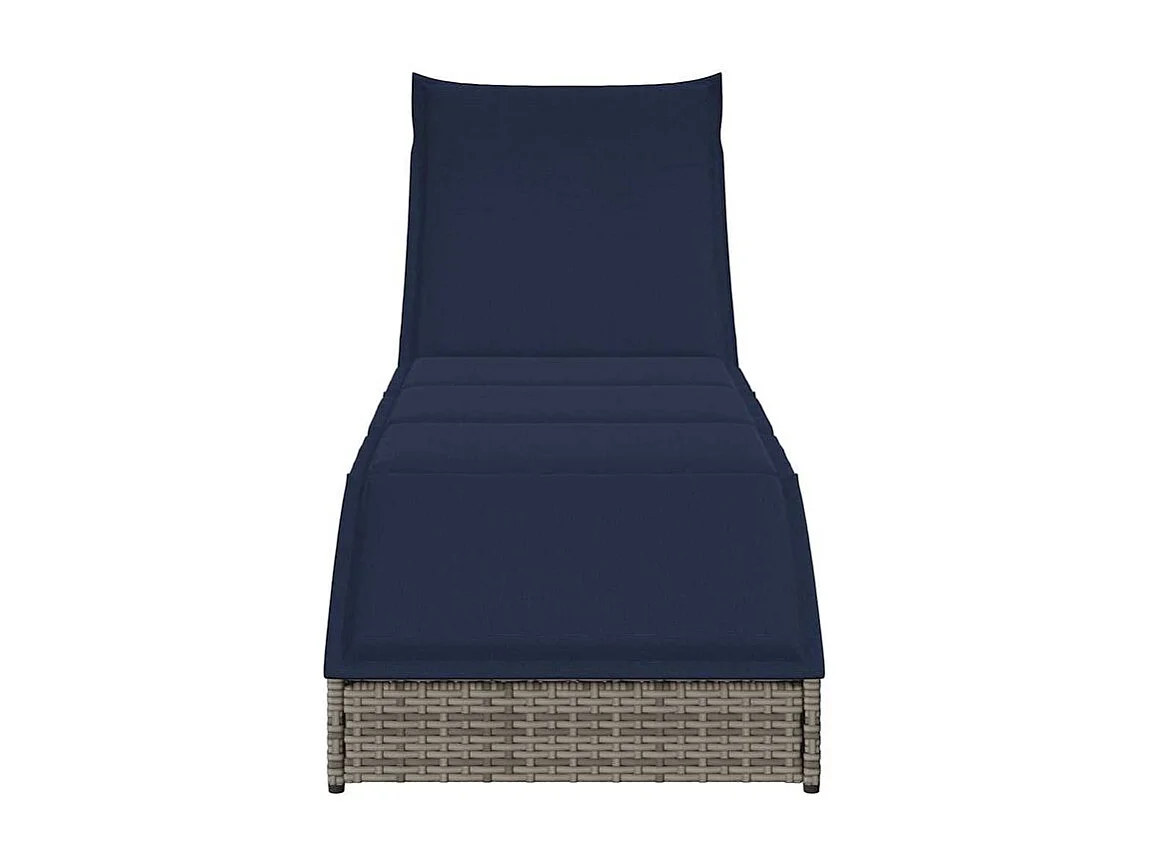 Chaise longue pliante coussin et rangement gris résine tressée