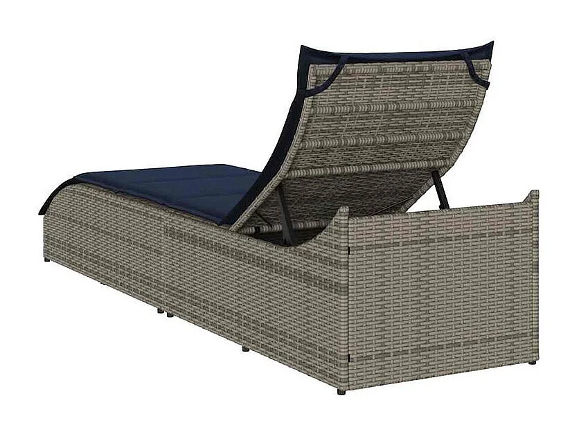 Chaise longue pliante coussin et rangement gris résine tressée