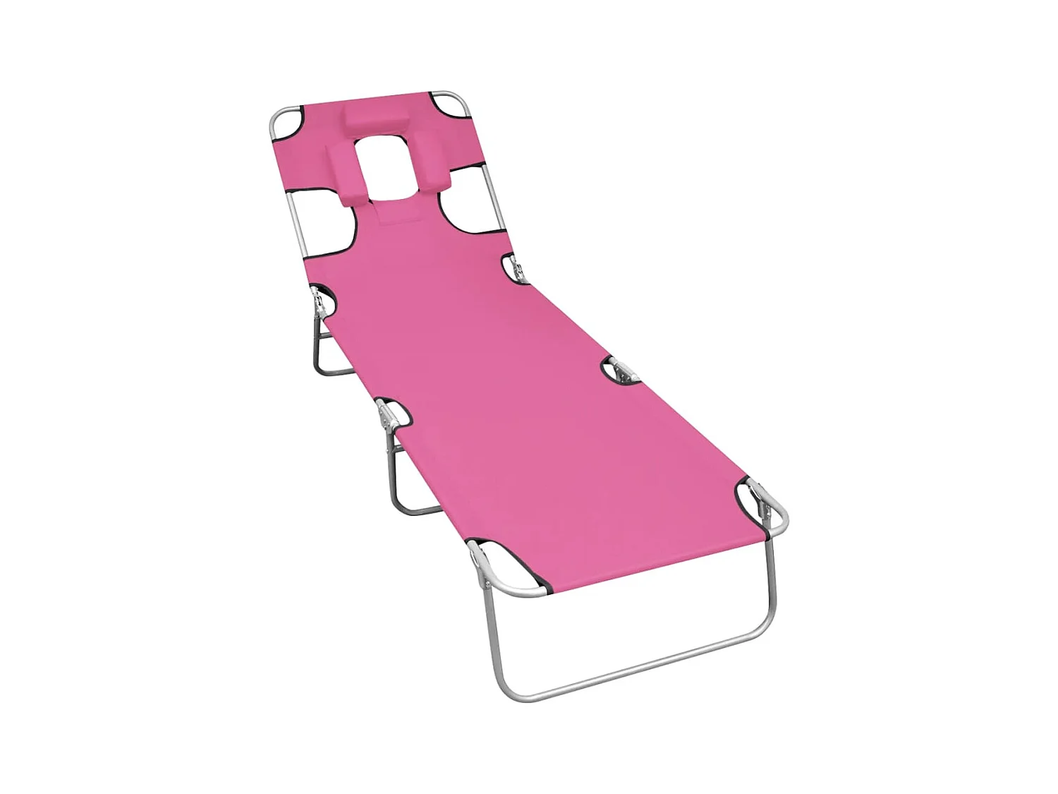 Chaise longue pliable avec coussin de tête Acier Rose magento