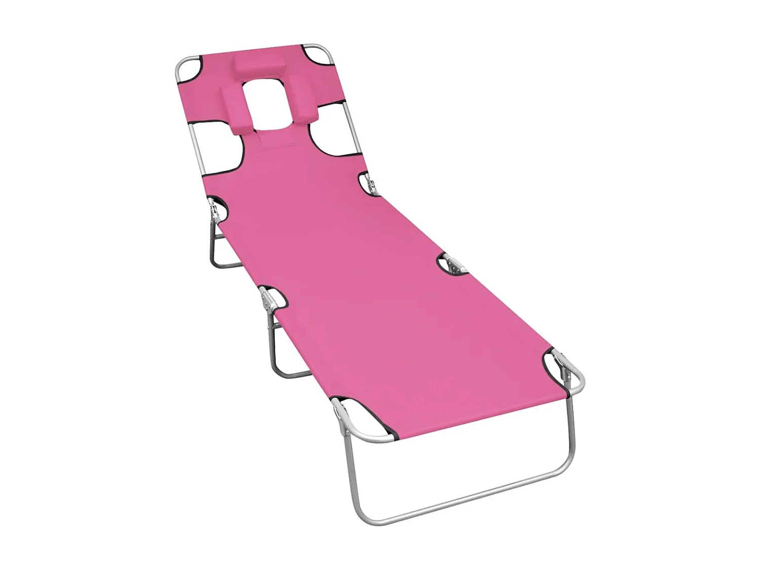 Chaise longue pliable avec coussin de tête Acier Rose magento