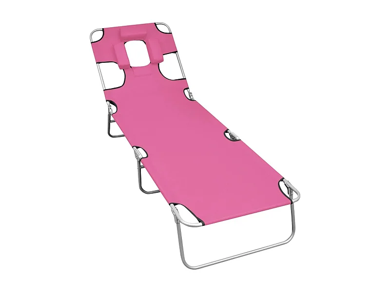 Chaise longue pliable avec coussin de tête Acier Rose magento