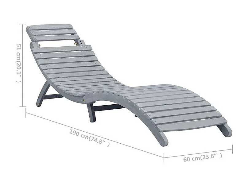 Chaise longue avec coussin Gris Bois d'acacia solide