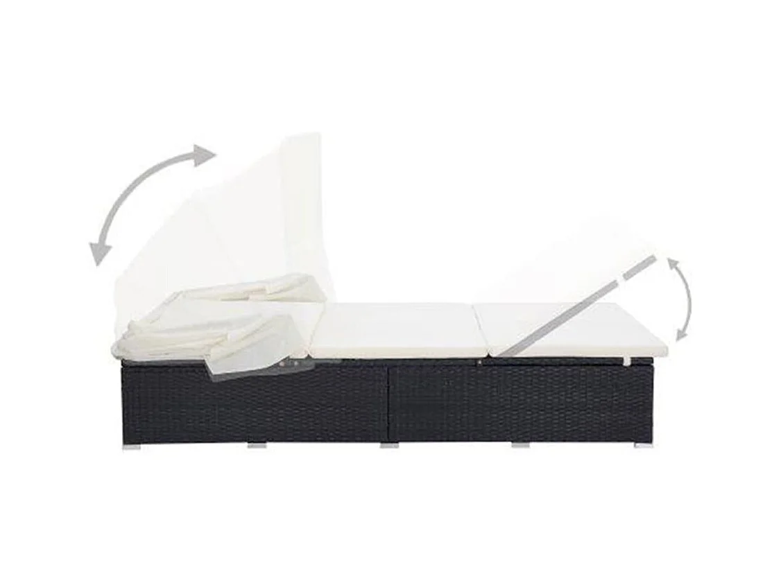 Transat à 2 places avec coussin Résine tressée Noir