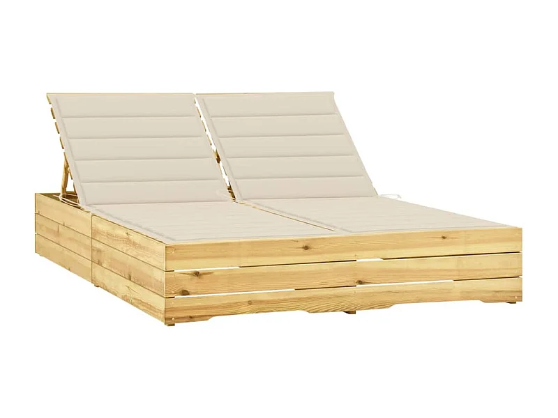 Chaise longue double et coussins crème Bois de pin imprégné 3