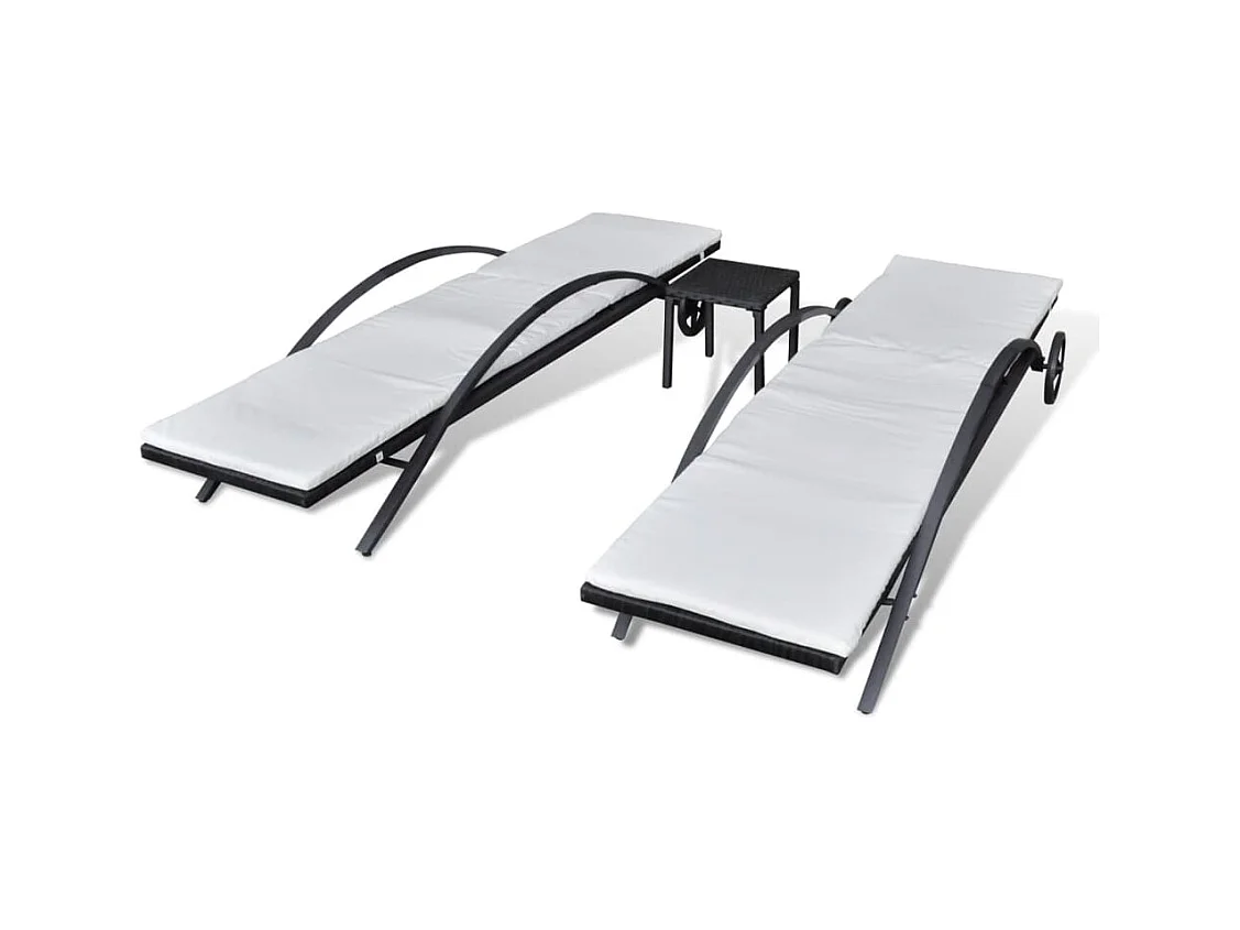 Chaises longues avec table Résine tressée Noir 2