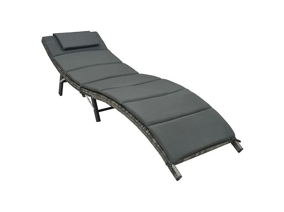 Chaise longue pliable tissu et résine tressée gris Menta