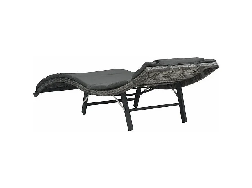 Chaise longue pliable tissu et résine tressée gris Menta