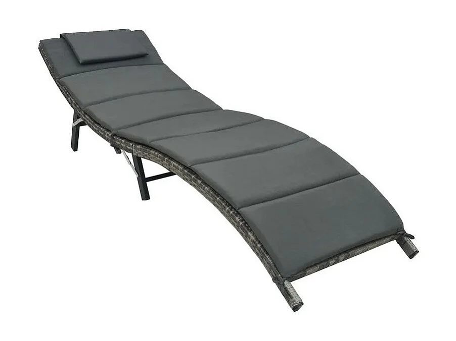 Chaise longue pliable tissu et résine tressée gris Menta