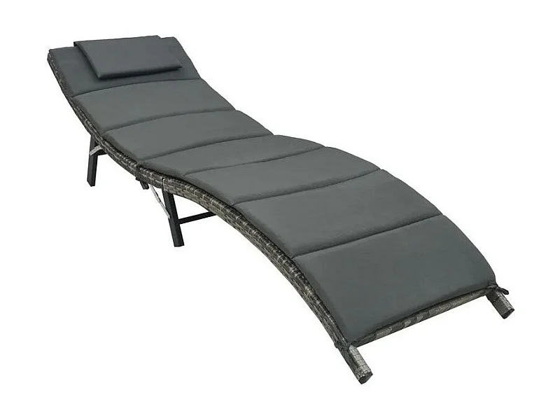 Chaise longue pliable tissu et résine tressée gris Menta