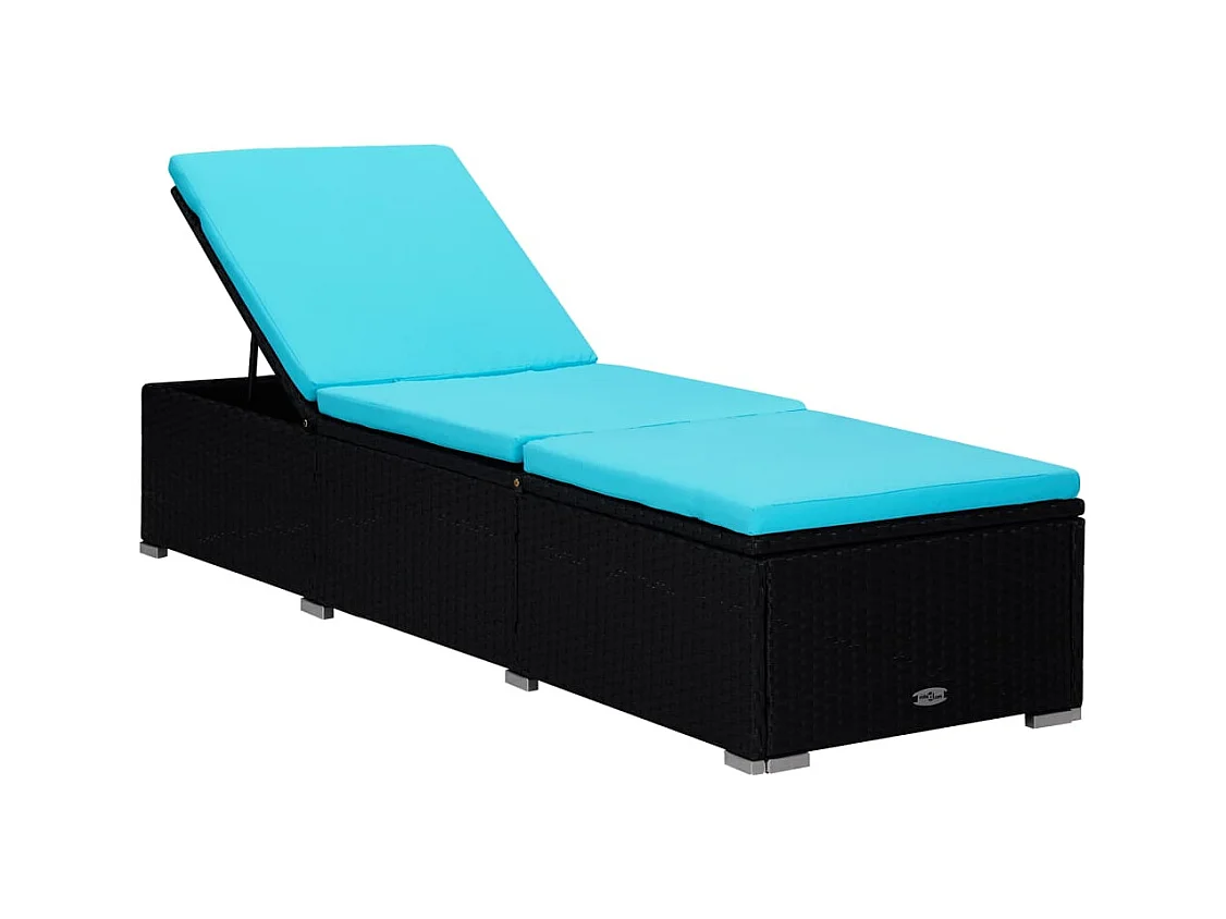 Chaises longues de jardin table à thé 3 pcs Résine tressée Noir 4