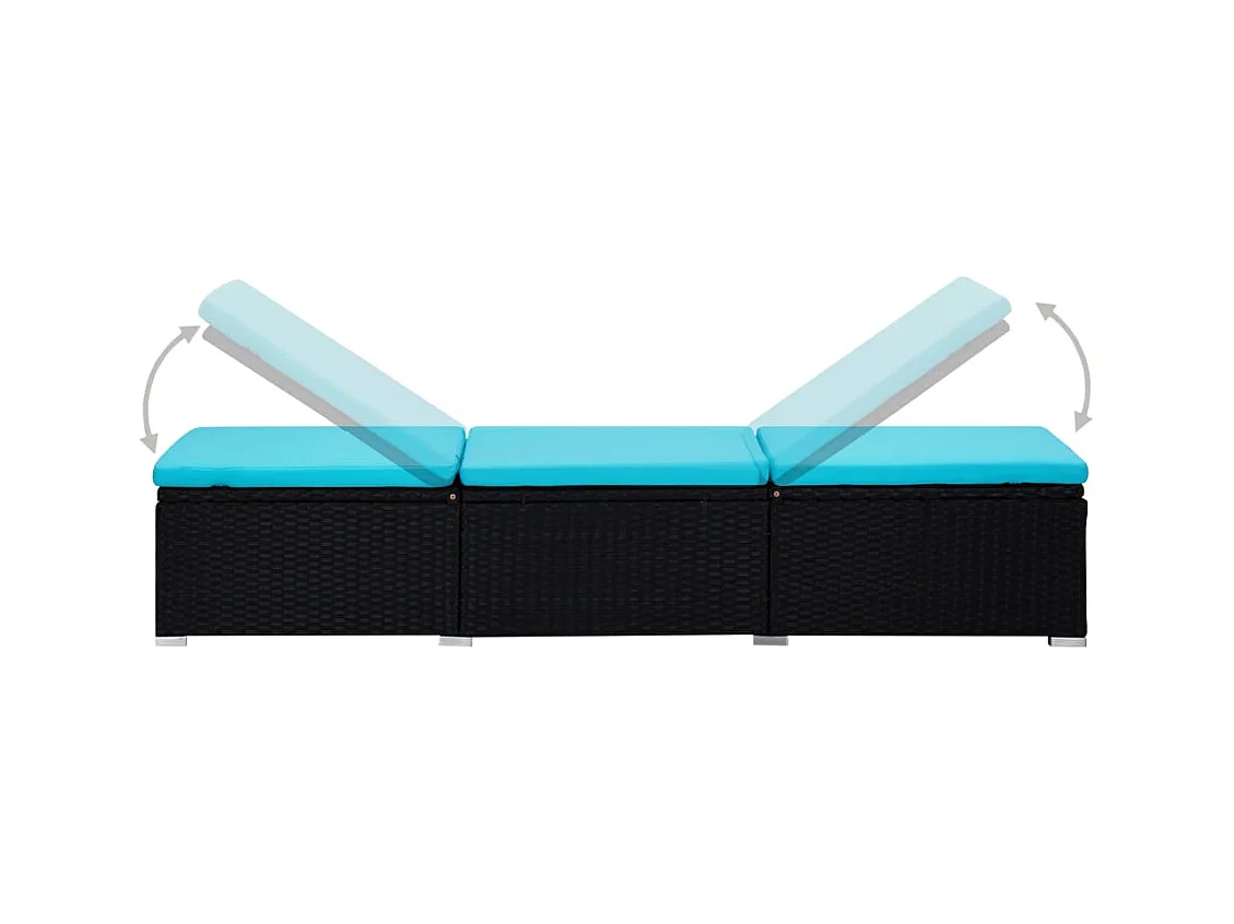 Chaises longues de jardin table à thé 3 pcs Résine tressée Noir 4