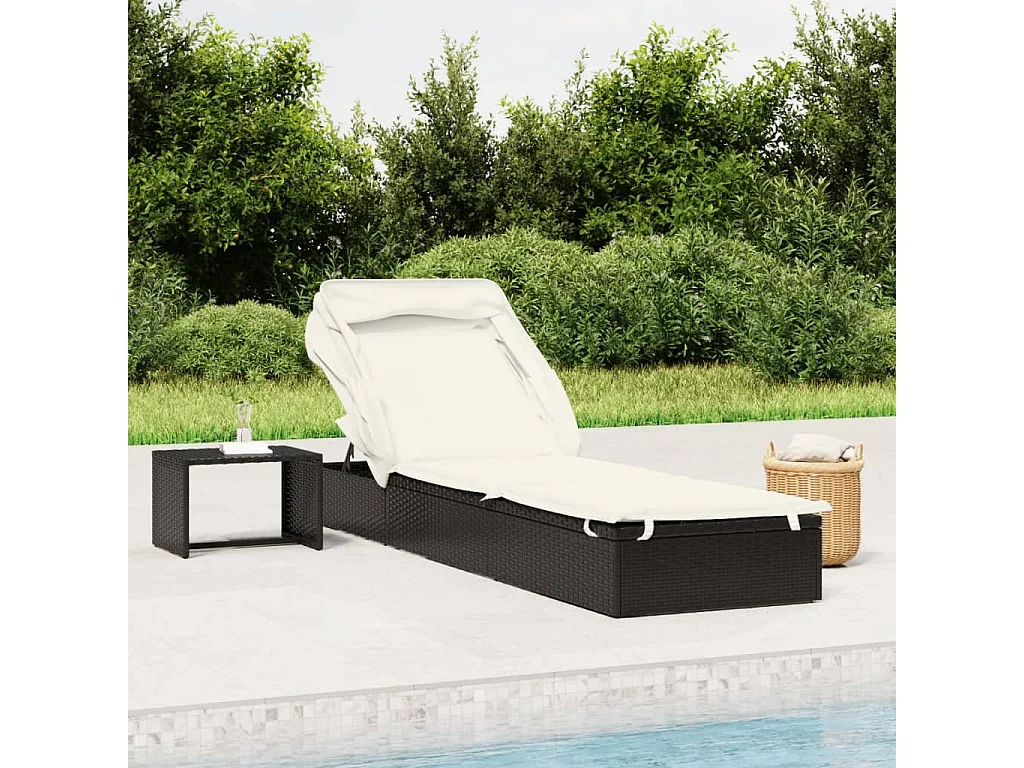 Transat avec toit pliable noir 213x63x97 résine tressée