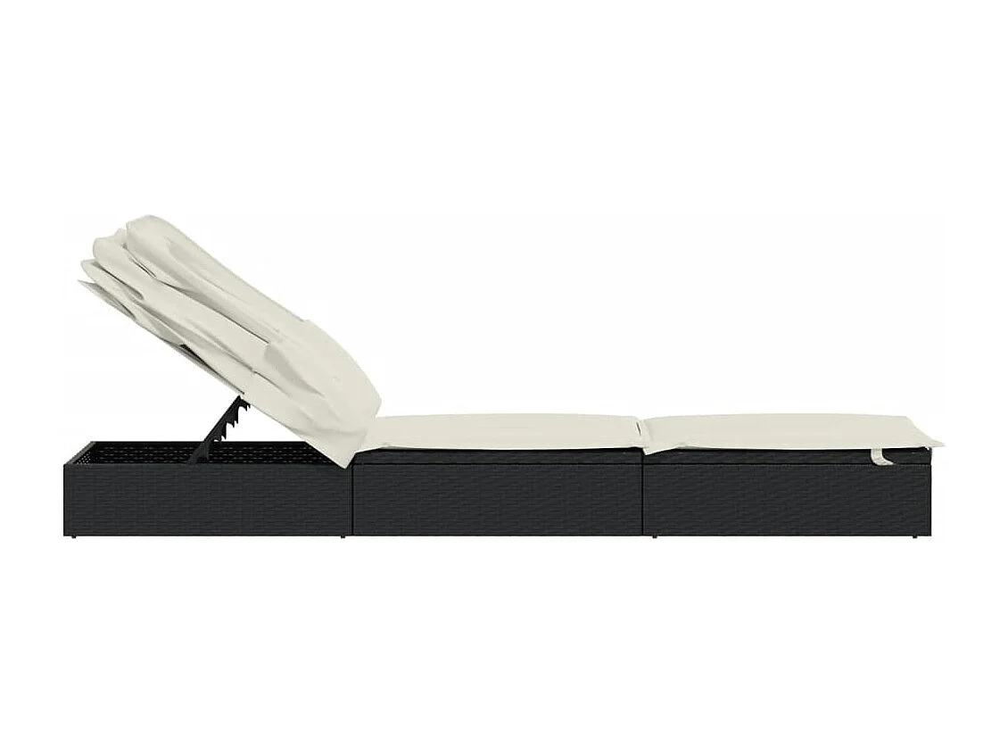 Transat avec toit pliable noir 213x63x97 résine tressée