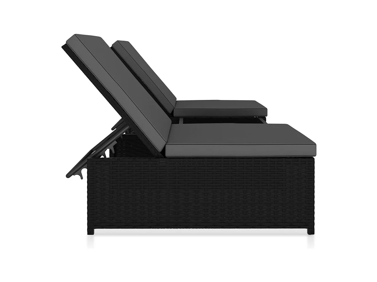 Chaises longues 2 pcs avec table Résine tressée Noir 2