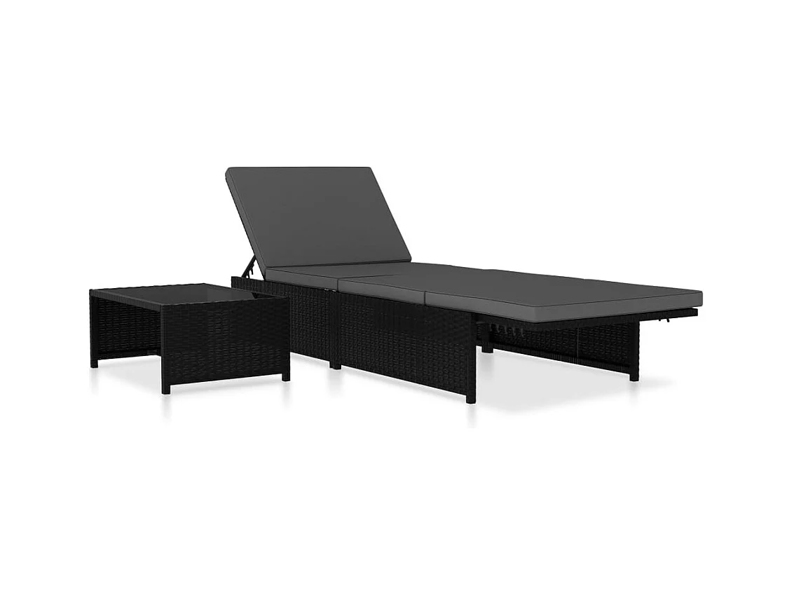 Chaises longues 2 pcs avec table Résine tressée Noir 2