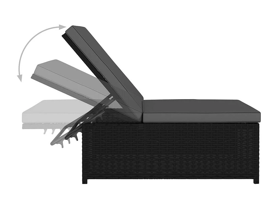 Chaises longues 2 pcs avec table Résine tressée Noir 2