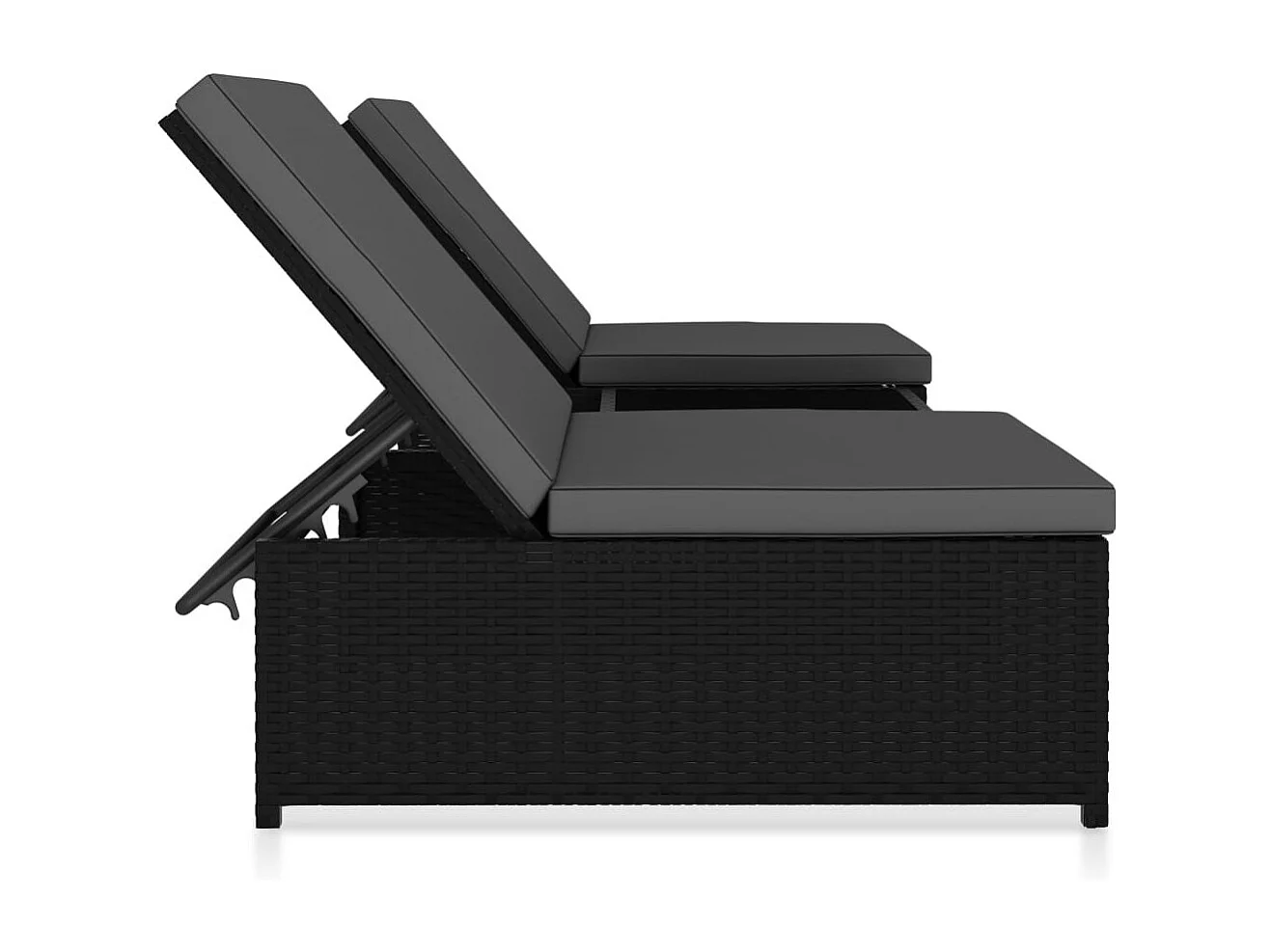 Chaises longues 2 pcs avec table Résine tressée Noir 2