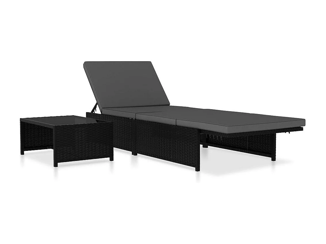 Chaises longues 2 pcs avec table Résine tressée Noir 2