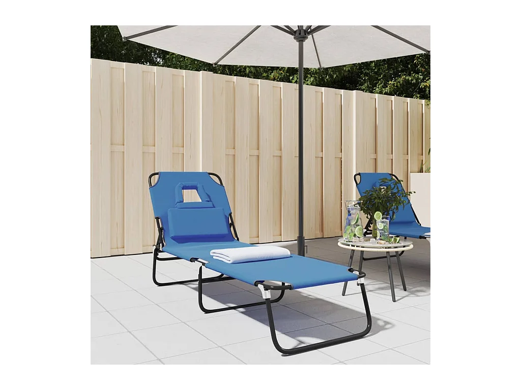 Chaise longue pliante bleu tissu oxford acier enduit de poudre