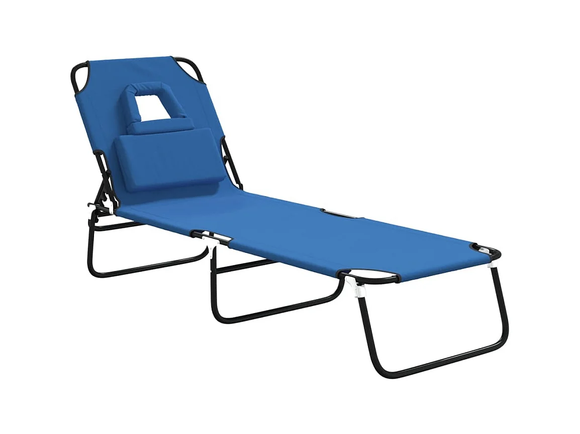 Chaise longue pliante bleu tissu oxford acier enduit de poudre