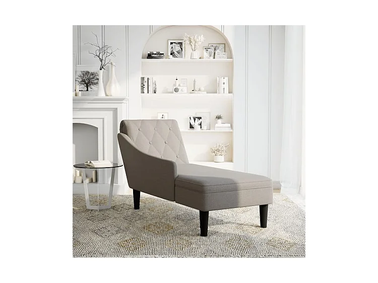 Fauteuil long avec coussin et accoudoir droit taupe tissu