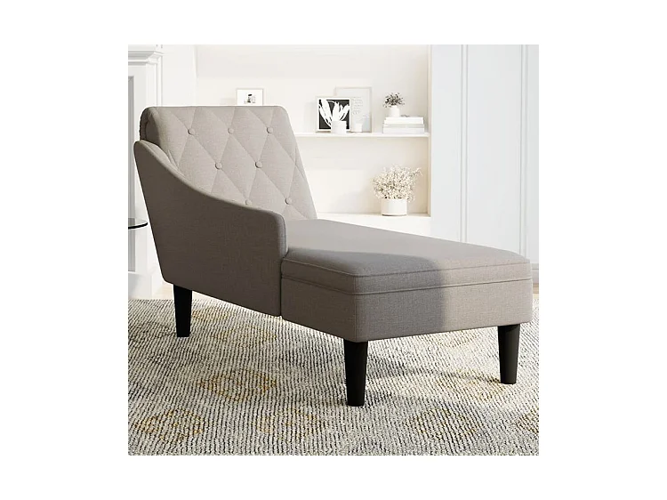 Fauteuil long avec coussin et accoudoir droit taupe tissu