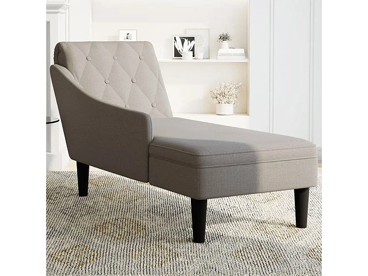 Fauteuil long avec coussin et accoudoir droit taupe tissu