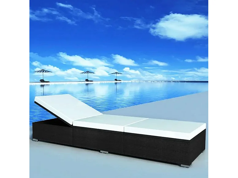 Chaise longue polyester blanc et résine noire Imia - Lot de 2