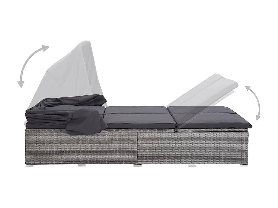 Transat à 2 places avec coussin Résine tressée Gris