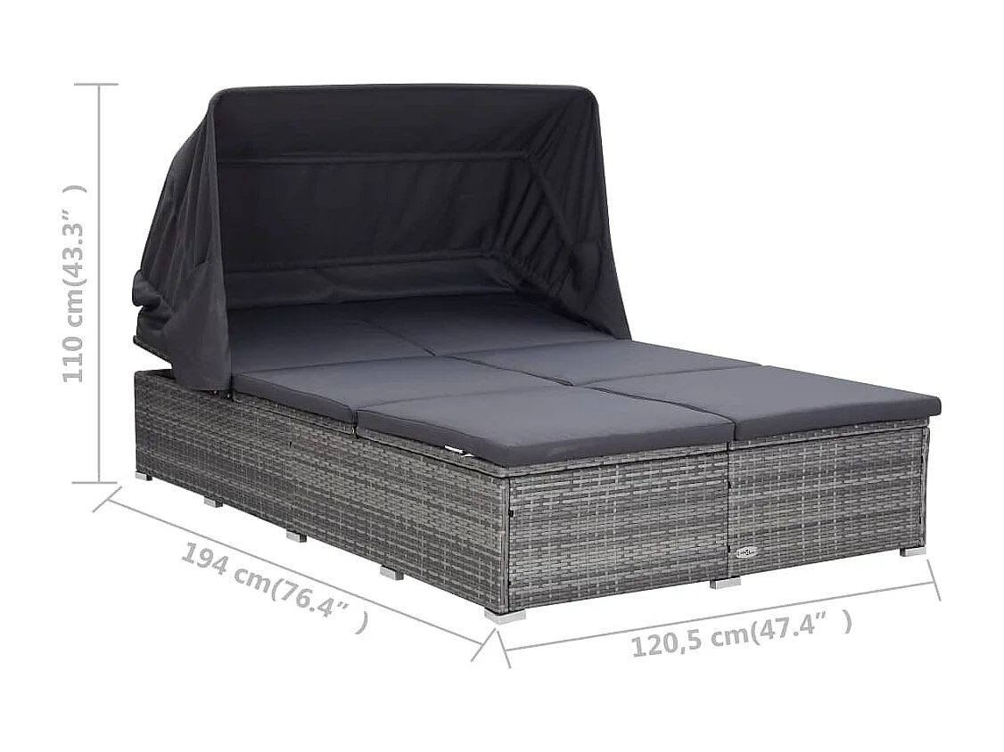 Transat à 2 places avec coussin Résine tressée Gris