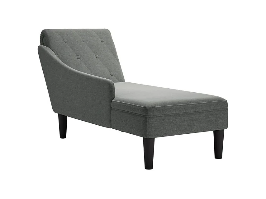 Fauteuil long avec coussin et accoudoir droit gris foncé tissu