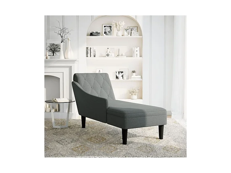 Fauteuil long avec coussin et accoudoir droit gris foncé tissu