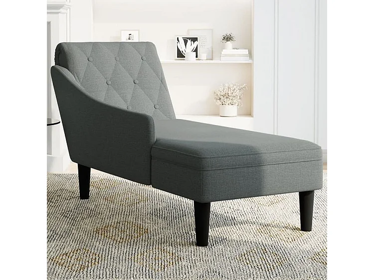 Fauteuil long avec coussin et accoudoir droit gris foncé tissu