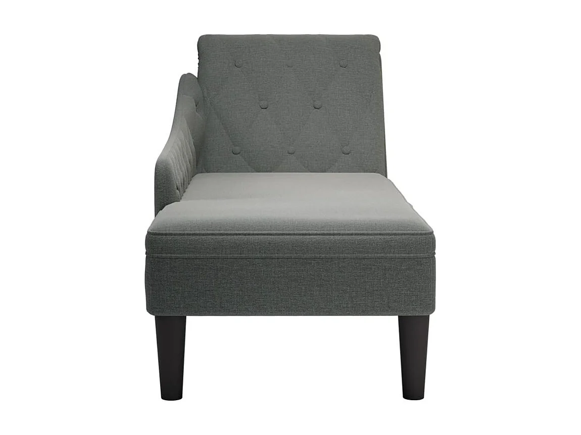 Fauteuil long avec coussin et accoudoir droit gris foncé tissu