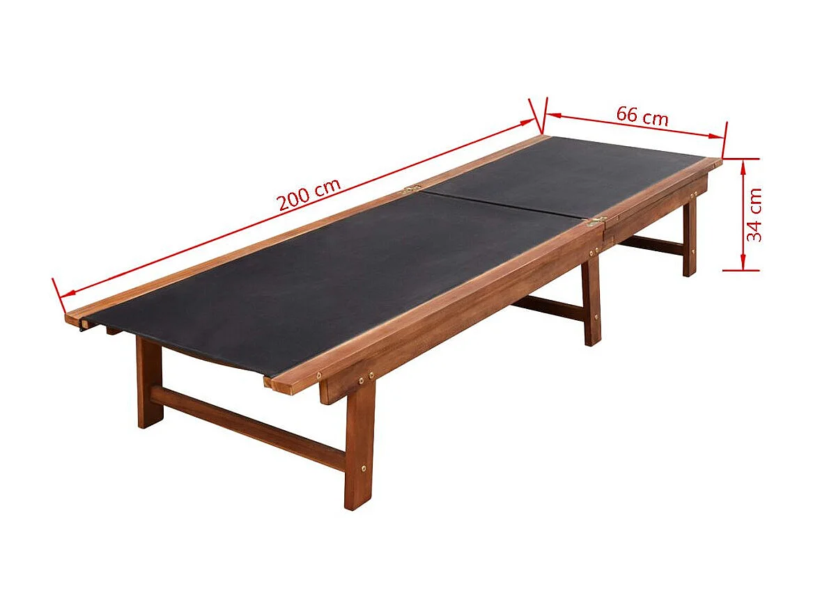 Chaises longues 2pcs et table Bois d'acacia solide et textilène