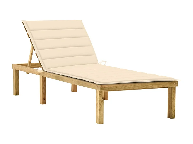 Chaise longue avec coussin crème Bois de pin imprégné 3